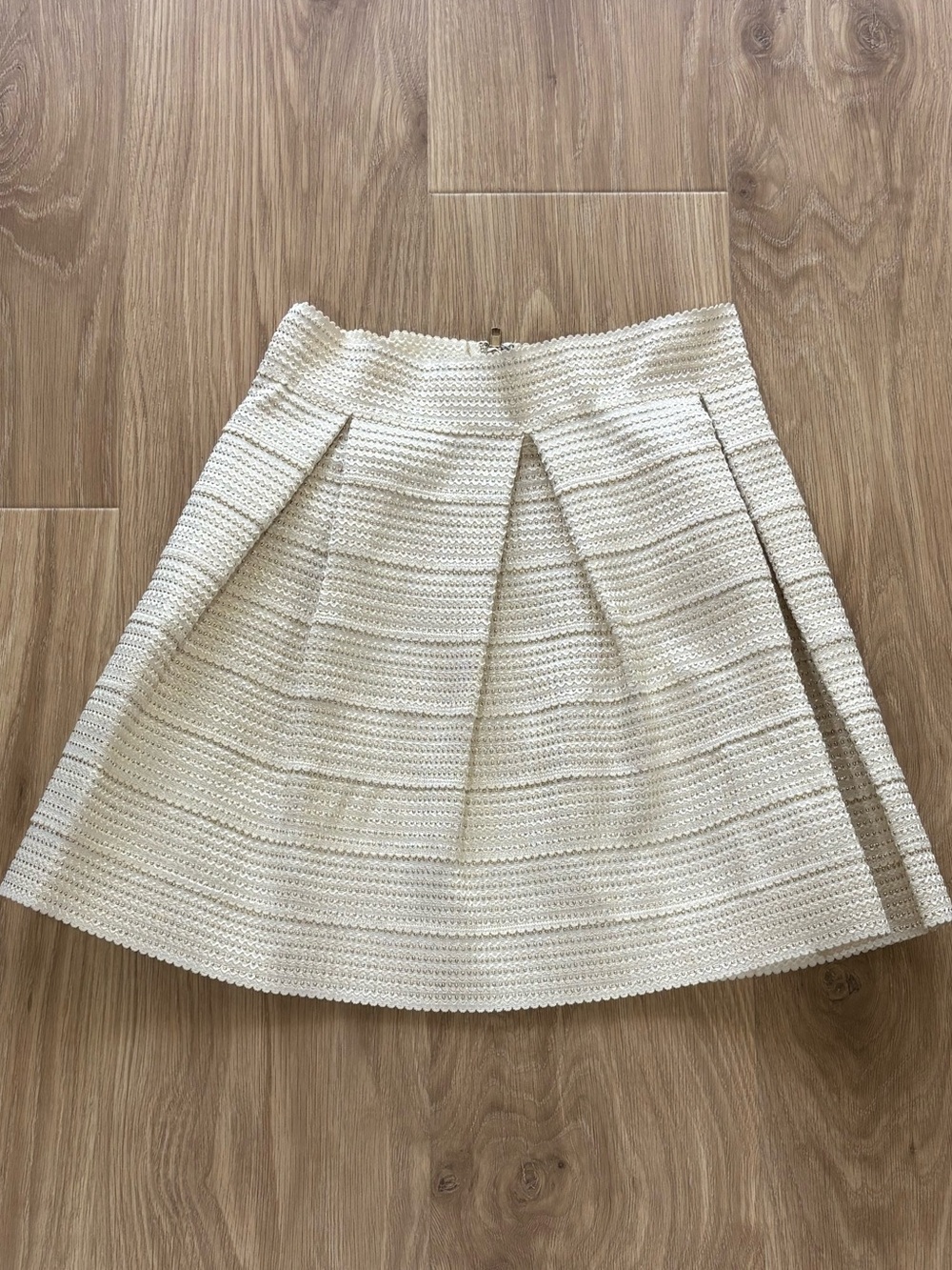 Endless Rose Ivory Gold Beaded Textured Skater Skirt Size Large